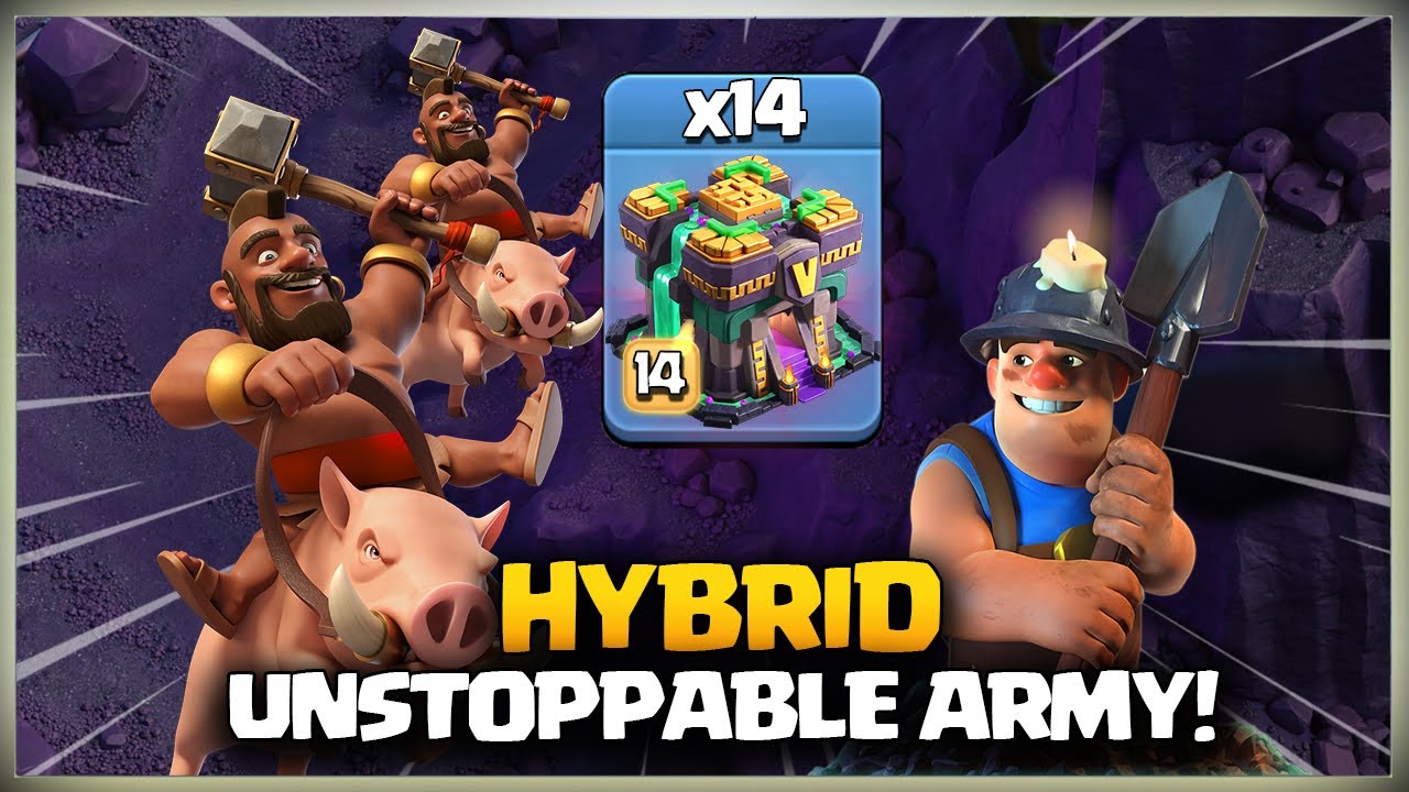 After Update TH14 Hybrid | Queen Charge Hog Miner Attack Strategy - Best TH14 Attack Clash of clans