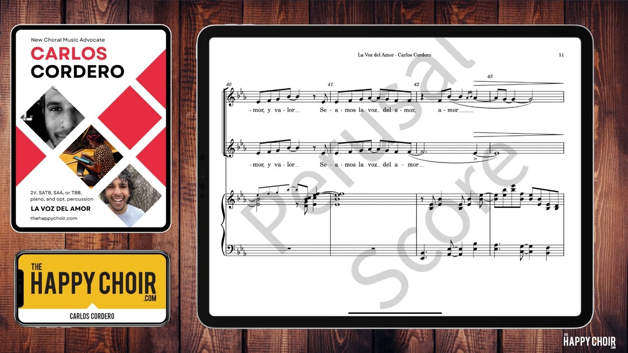 Easy Choral Music in Spanish - La Voz Del Amor (Carlos Cordero) (unison, 2 voices, SSA, TBB, SATB)