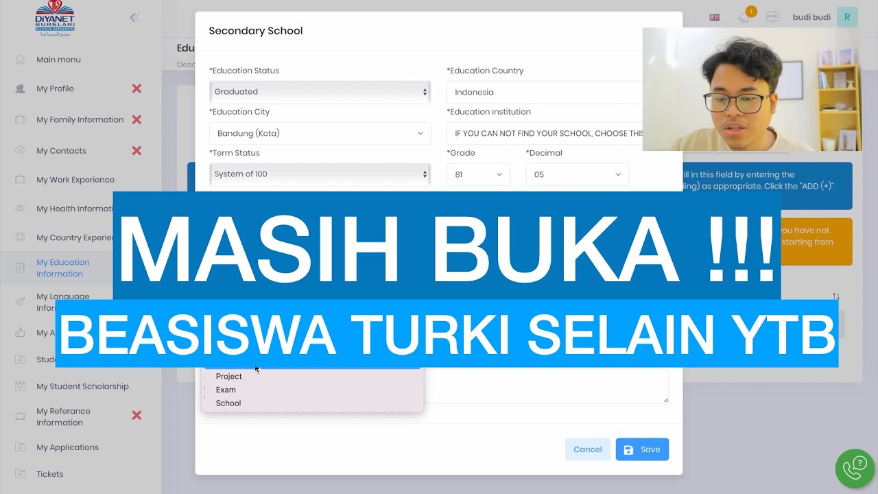 cara mendaftar beasiswa SMA dan S1 di turki (tdv) tahun 2021