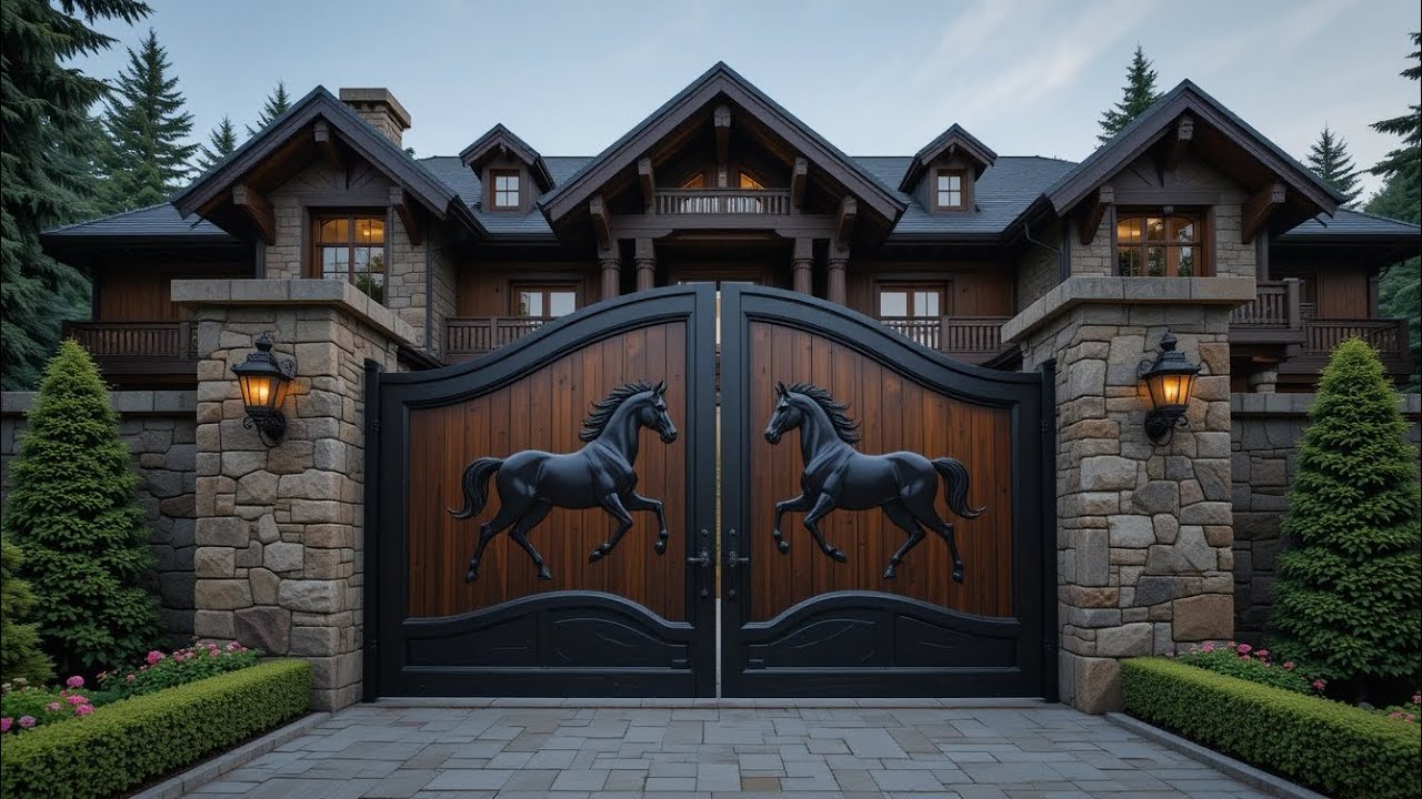 Luxury Mansion Entrance with Custom Horse-Themed Wooden Gates | Mansion Diaries 
