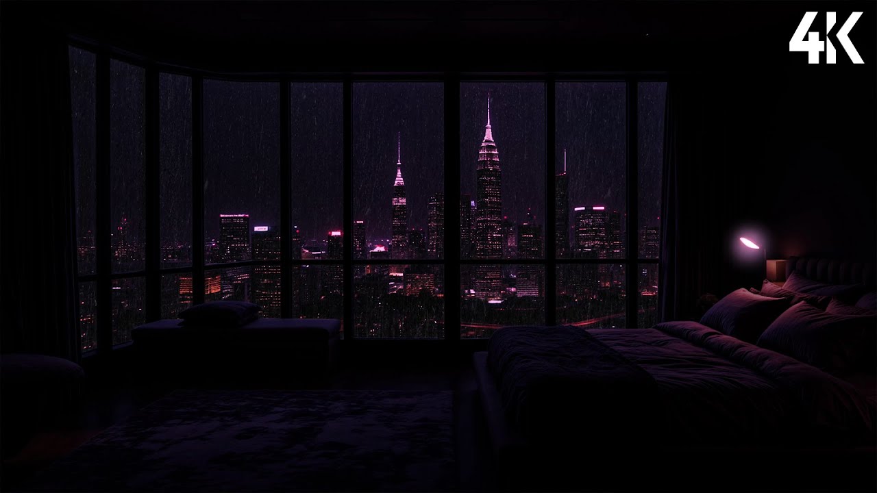 Rainy Night in New York City (No Ads)☔Window View, Cozy Bedroom & Relaxing Rain Sounds for Sleep