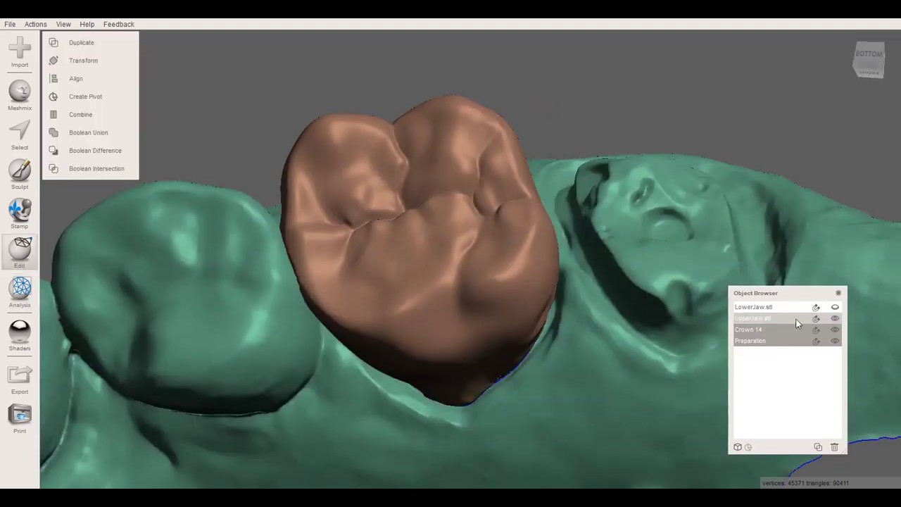 Meshmixer - Crown Design with Spacer (Magnet Tool Technique)