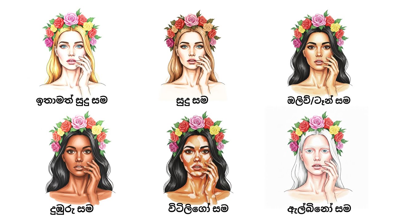 සමේ වර්ණ වර්ග​ Types of Skin Colors Explained in Sinhala