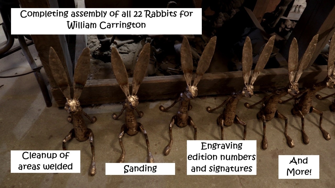 March 18, 2026 - Completing assembly of 22 rabbits for William Carrington, engraving edition numbers