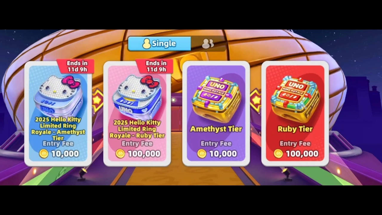 Uno! Card Game Mobile! 2025 Hello Kitty Limited Ring Royale - Amethyst Tier