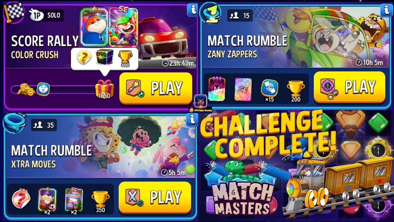 Color Crush Solo Challenge Score Rally 1650 Score/ 2 Match Rumble Match Masters