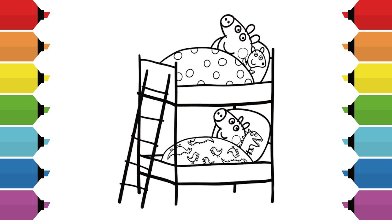Coloring Peppa Pig & George Bedtime Coloring Page