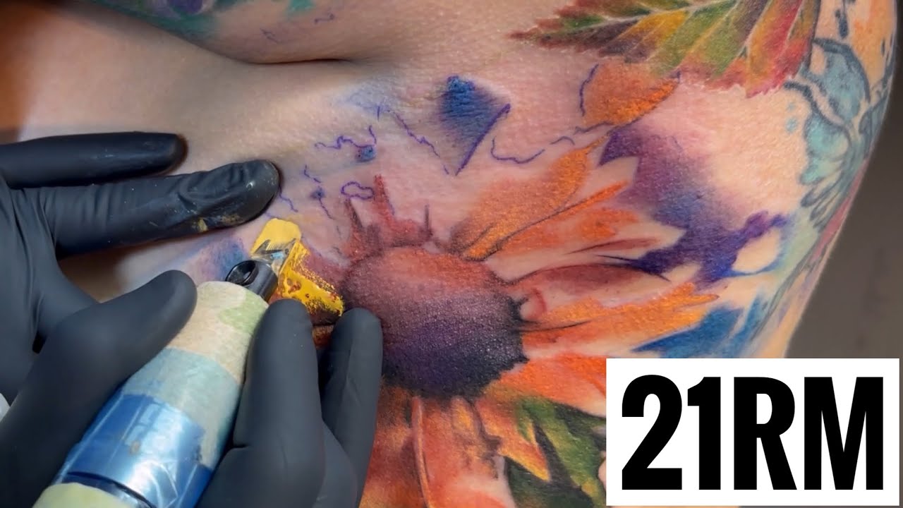 Sunflower watercolor Tattoo | Time lapse