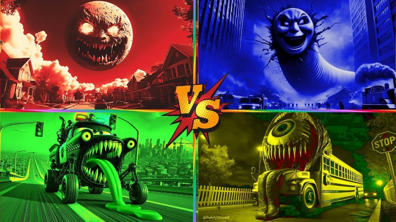 LUNAR MOON🆚INFECTED MINIONS MONSTER🆚AMBULANCE EATER CAR🆚SCHOOL BUS MONSTER