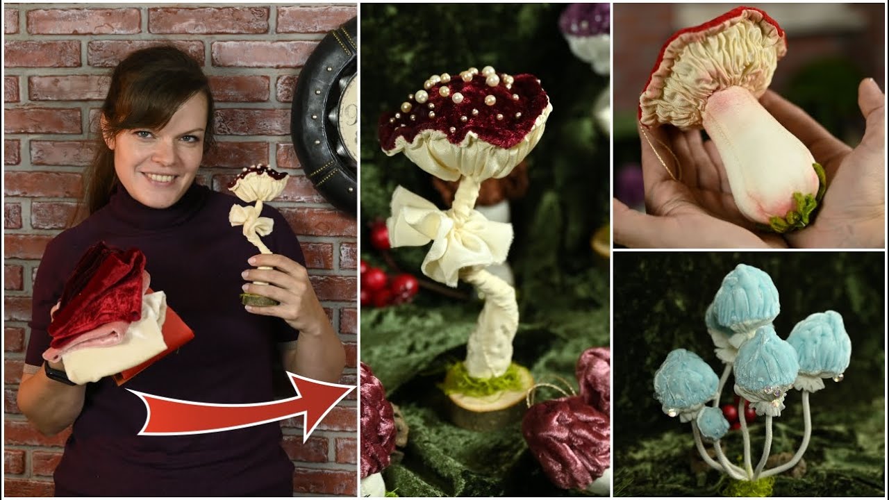 DIY Super Cute Velvet Mushrooms for fall or winter decor!