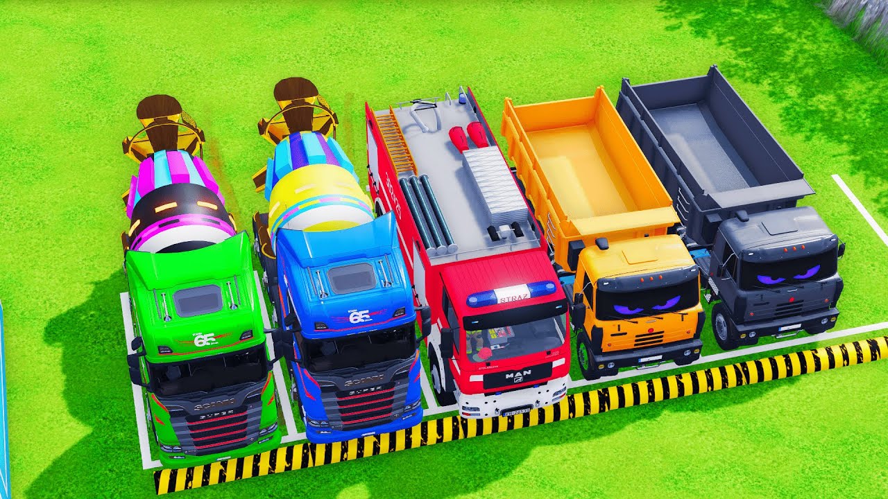 Garage with Colors - ALL MIXER TRUCK WITH DOUBLE FLATBED TRAILER TRUCK, KAMAZ, IVECO, MACK FS22 #6