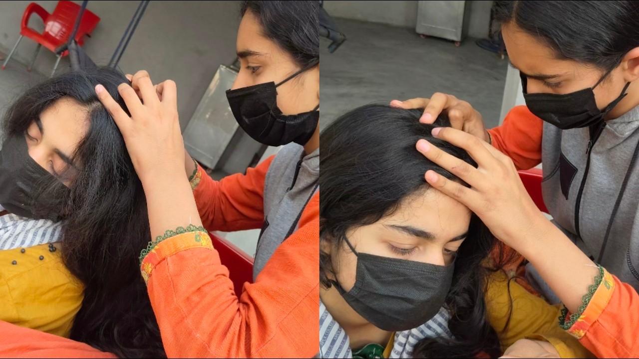 Younger sister did elder sister's hair checking