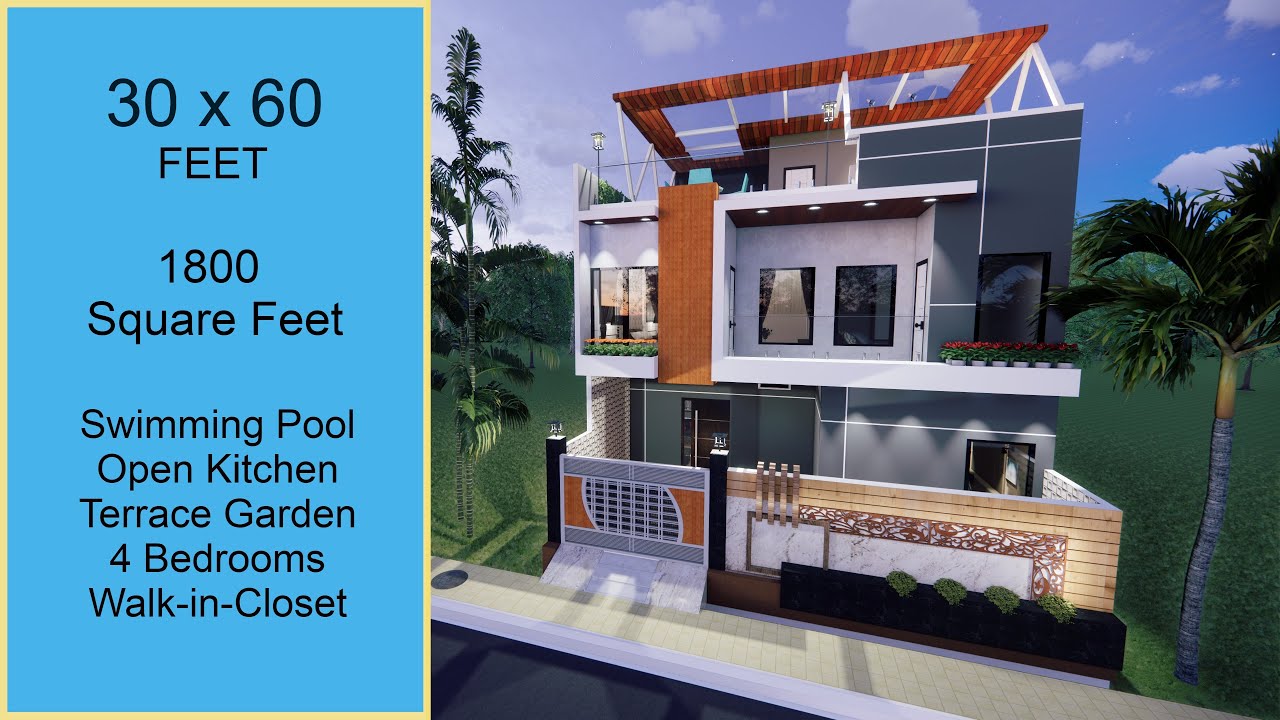 30X60 feet, 1800 sqft House Design with Swimming Pool and luxury interiors | 9X18 Meter House Design