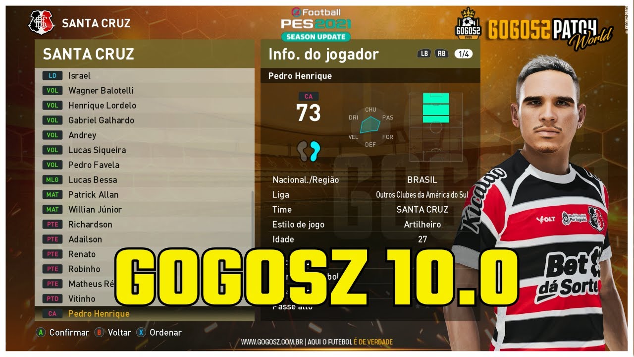 PES 2021 🔥 Faces Realistas + Overall Atualizado do SANTA CRUZ | Patch Gogosz 10.0 | 4K 60FPS