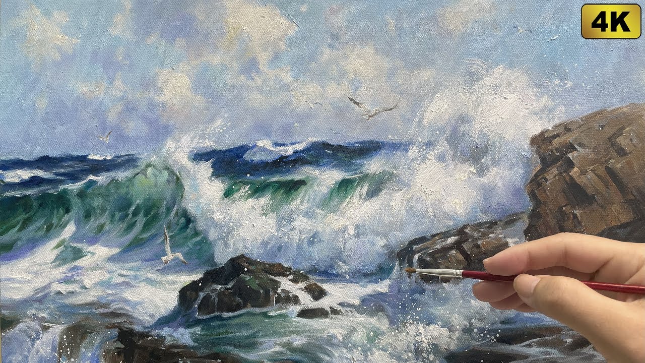 Hyper-Realistic Ocean Wave Oil Painting: Step-by-Step Tutorial | Calming Art