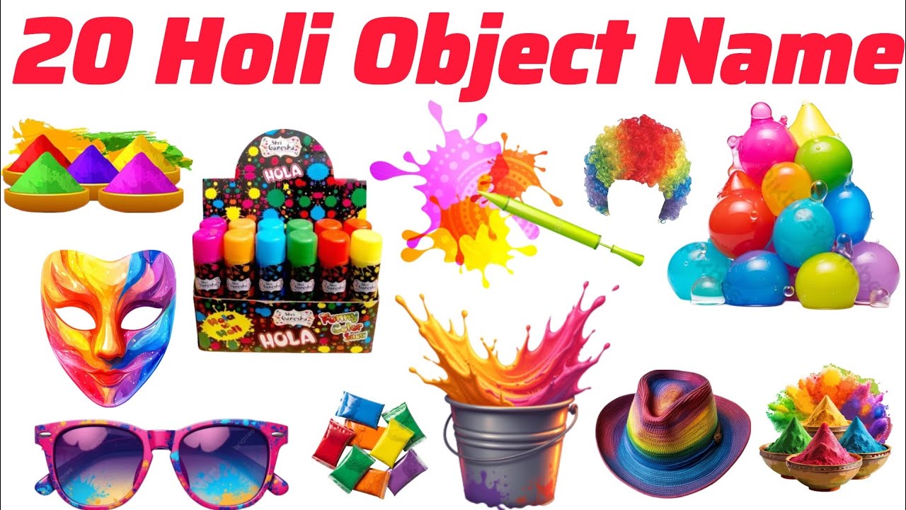 Holi Object Name होली की चीजों के नाम Pre kids english vocabulary learning Picture learning for kids