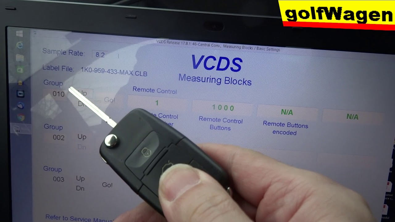 VW Golf 5, remote control buttons test VCDS-VAG, 46-KSG PQ35 G2