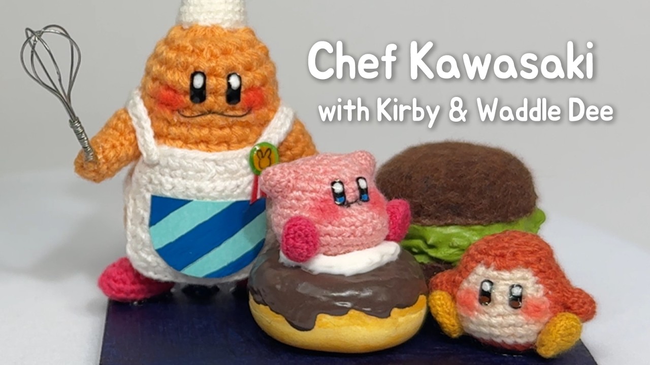 별의 커비 쿡 카와사키 코바늘 미니어처 만들기 (feat. 미니 커비, 웨이들 디) | Kirby Cook Kawasaki crochet miniature