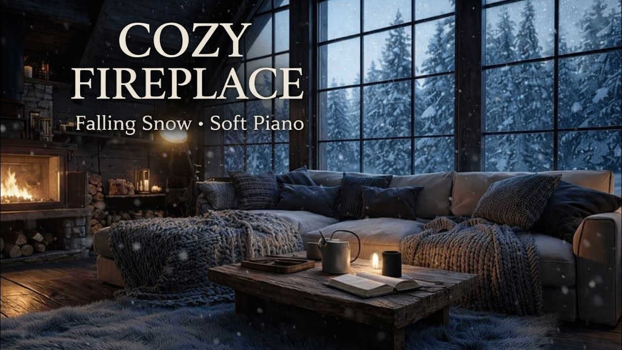 Cozy Fireplace 🔥& Falling Snow❄️ | Calm Winter Ambience