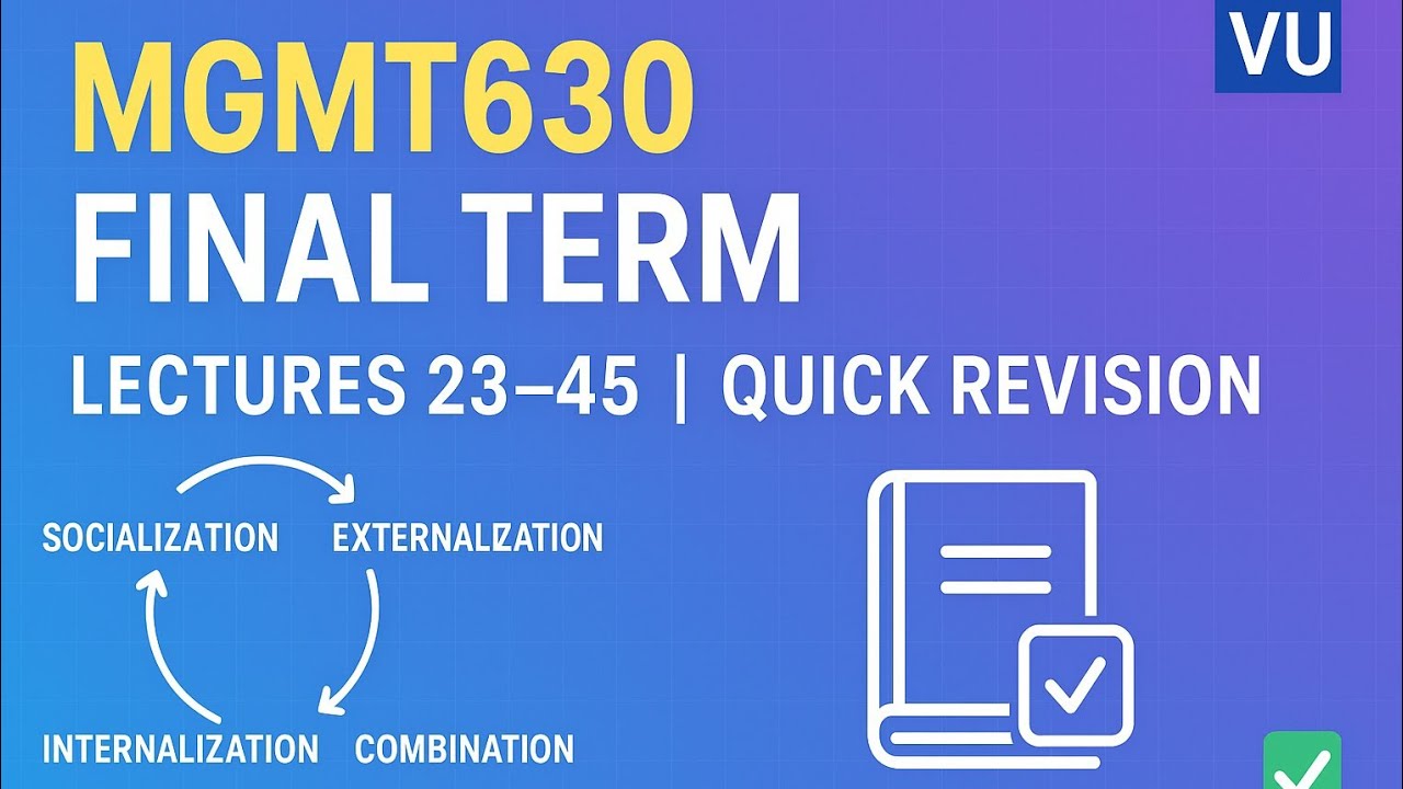 MGMT630 Final Term 2025 | Lectures 23&ndash;45 | Important Topics + Quick Revision | Vu Guide with Attia 