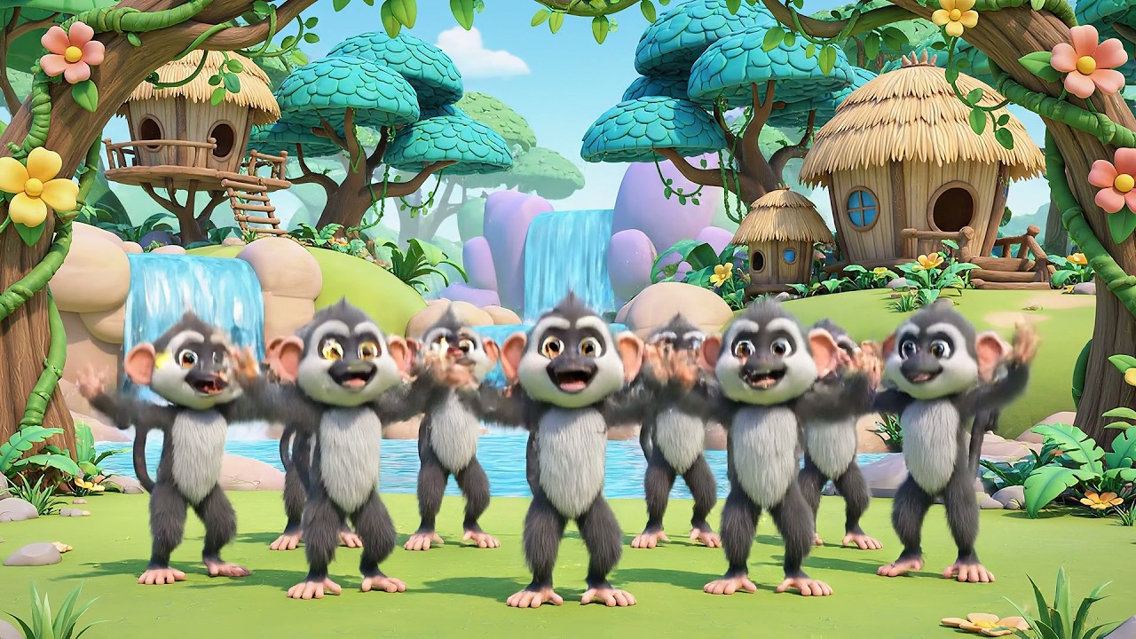 Five Little Monkeys Jungle Obstacle Race | Wild Animal Kids Song & Action Rhyme
