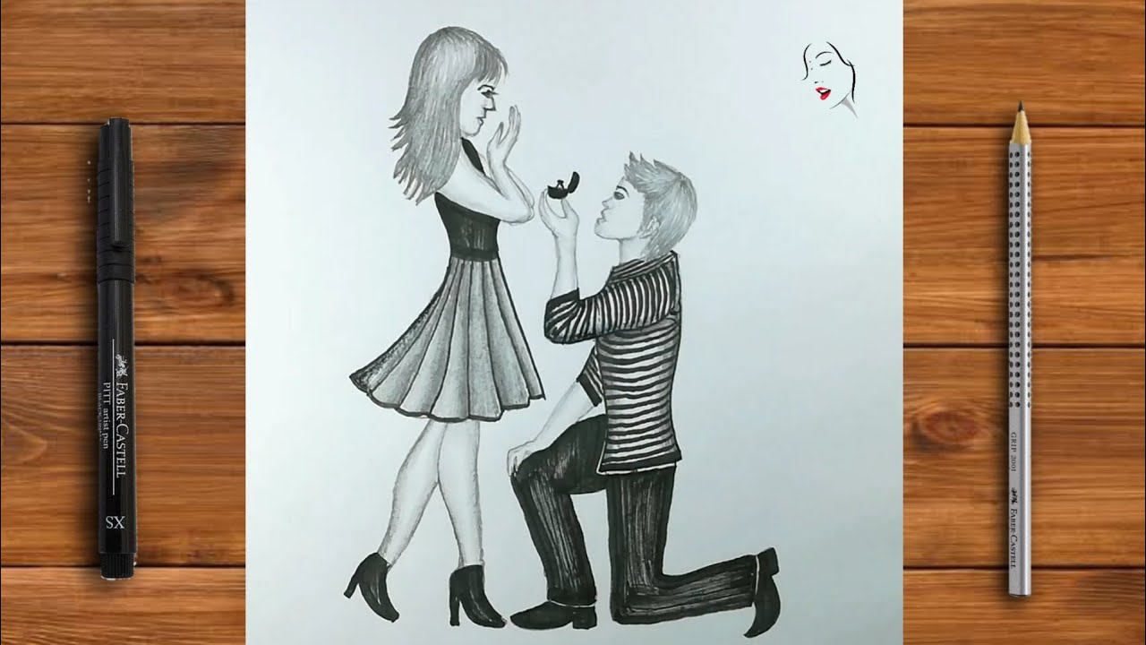 How to Draw a Romantic Couple step by step | love Proposal Drawing  with Pencil | The Crazy Sketcher