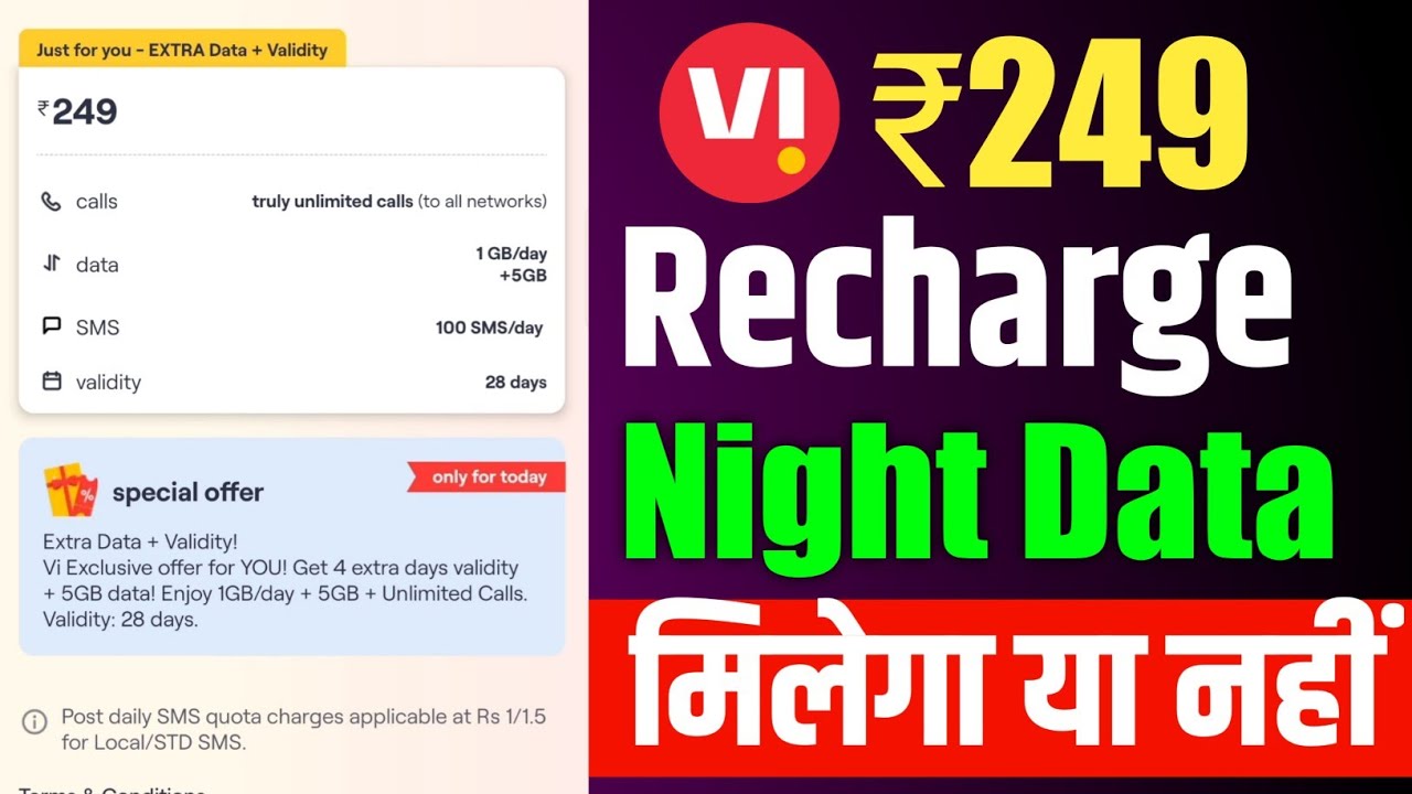 Vi ₹249 Night Data Free Or Not | Vodafone Idea ₹249 Recharge Plan Hero Unlimited Data Or Not