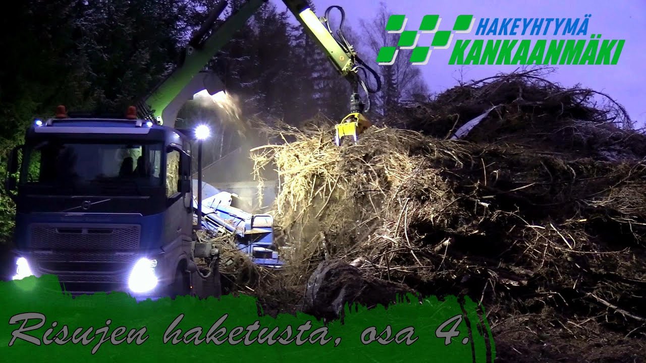 Hakeyhtymä Kankaanmäki Oy:n VOLVO FH16 ja JK 1400 hakkuri risuja hakettamassa, osa 4/4.💪🏻🌲🔥