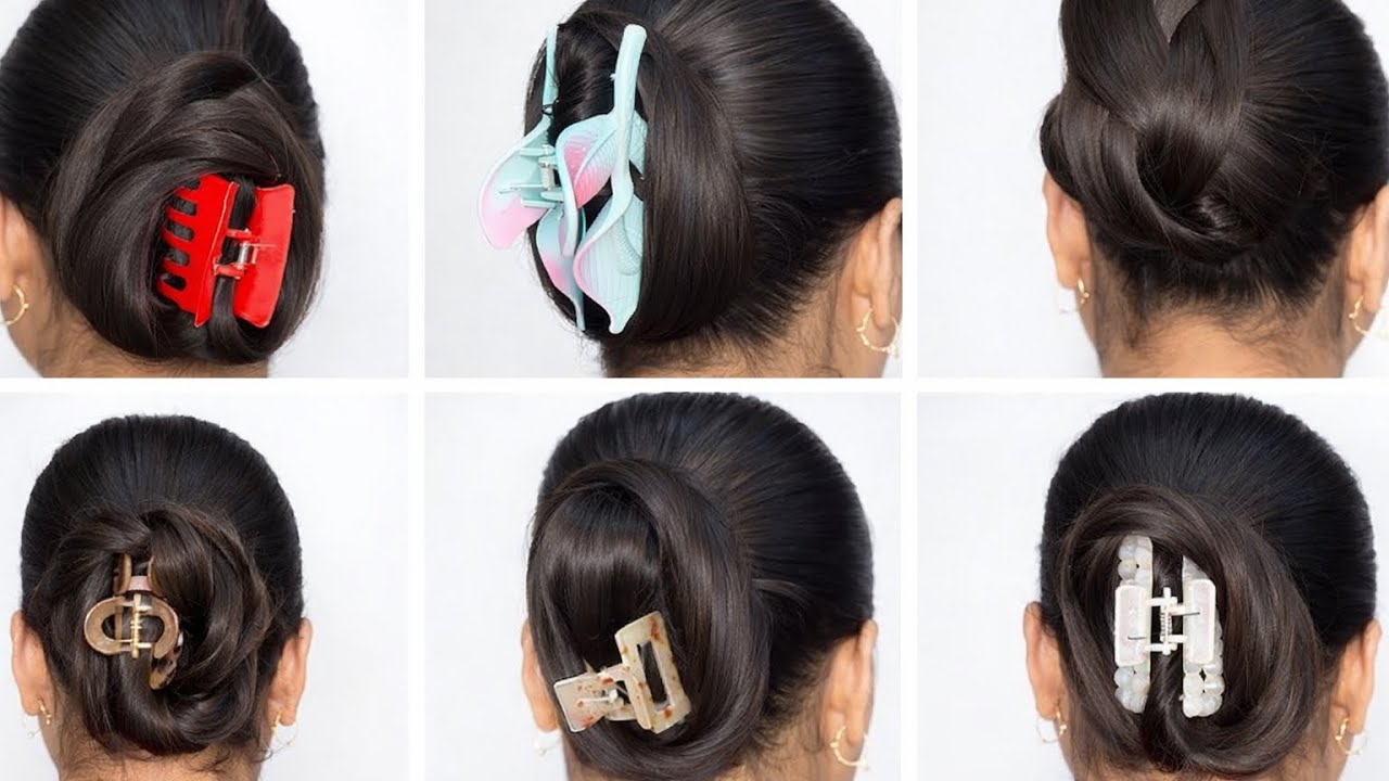 6 Easy Claw Clip Bun Hairstyles || Quick & Stylish Juda Ideas || Clutcher Bun Hairstyle 