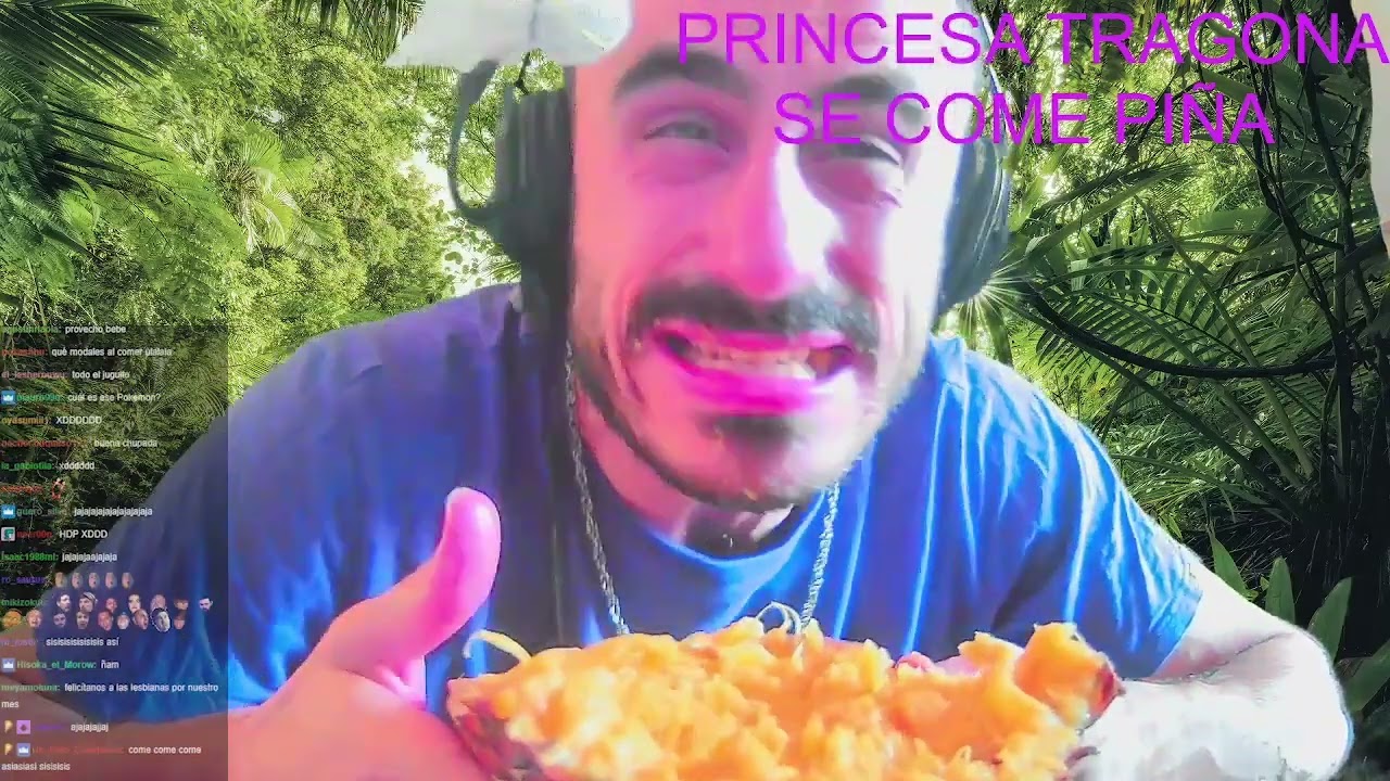 Jagger comiendo una piña