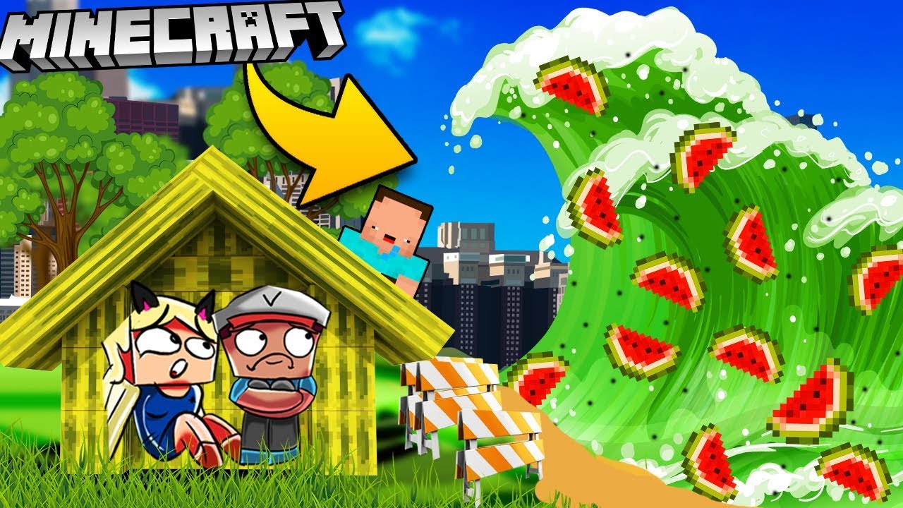 BAZA VS TSUNAMI ARBUZÓW - MINECRAFT TSUNAMI CHALLENGE | Vito VS Bella