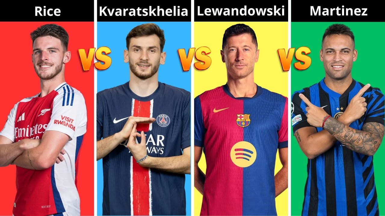 Comparison: Declan Rice Vs Khvicha Kvaratskhelia Vs Robert Lewandowski Vs Lautaro Martinez