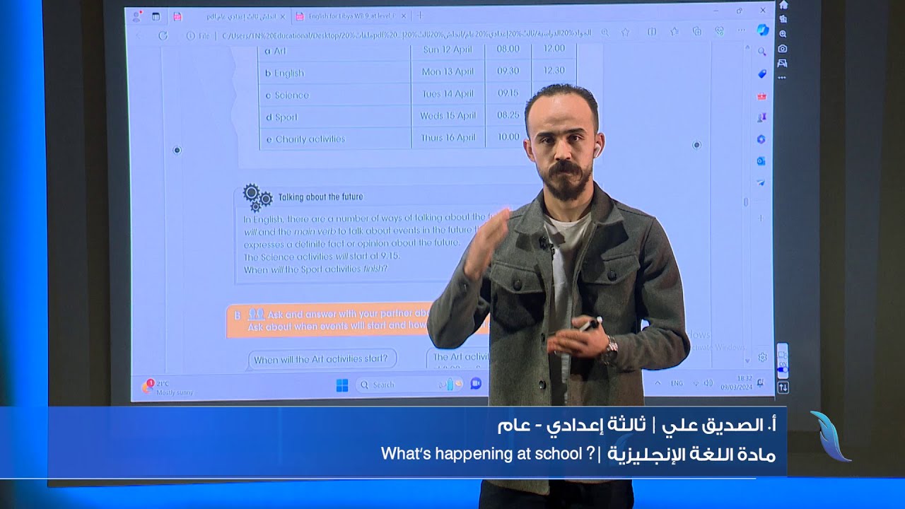 مادة اللغة الإنجليزية |? What’s happening at school | أ. الصديق علي | الصف الثالث إعدادي - عام