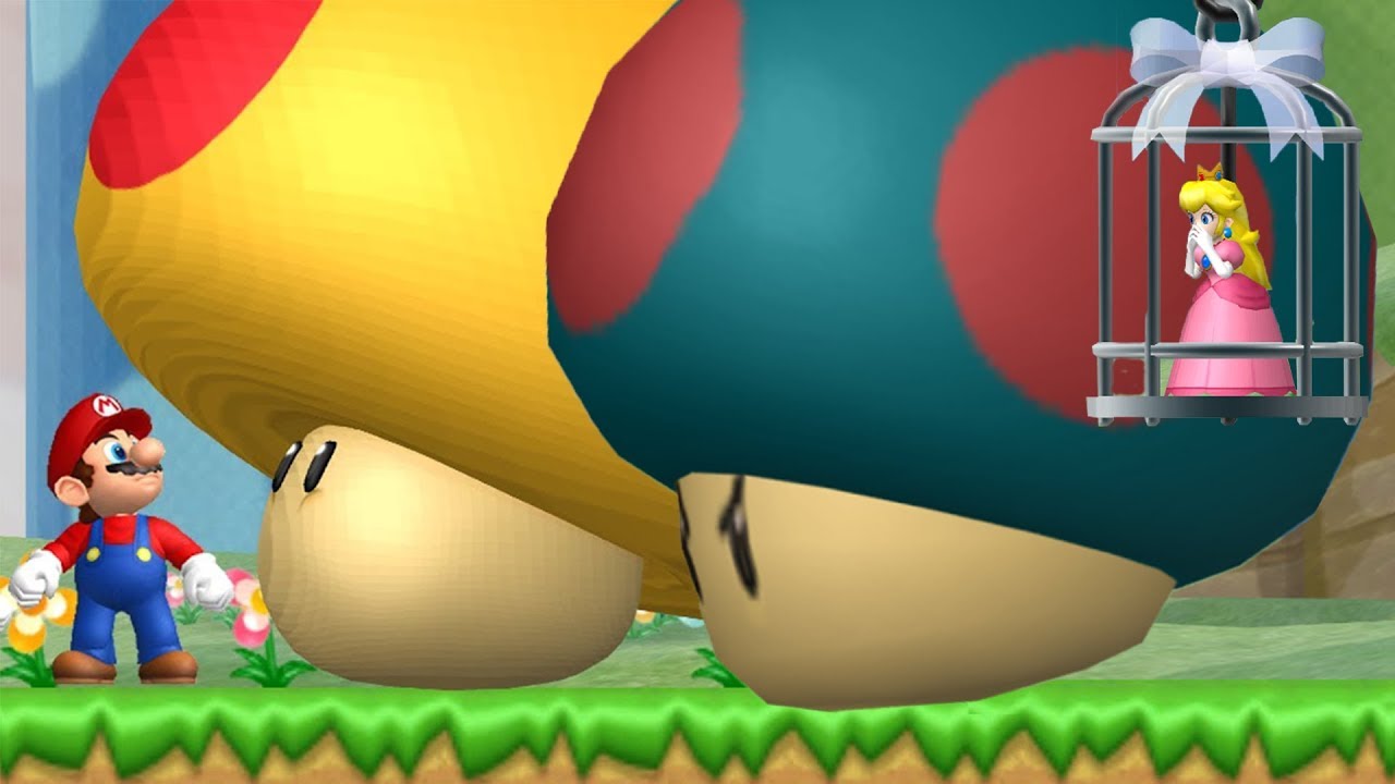 New Super Mario Bros. Wii - Mega Mushroom + Evil Mushrooms Fight in the first Level