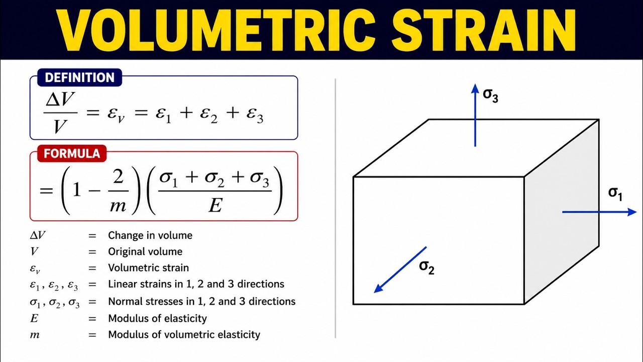 Volumetric strain | Elastic constants | Simple Stresses and Strains