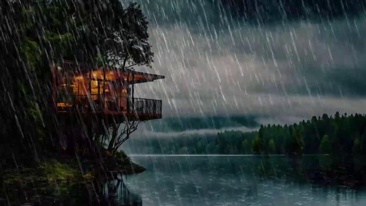 Midnight Solitude 🛶 Soft Piano & Heavy Rain in the Woods for Deep Sleep