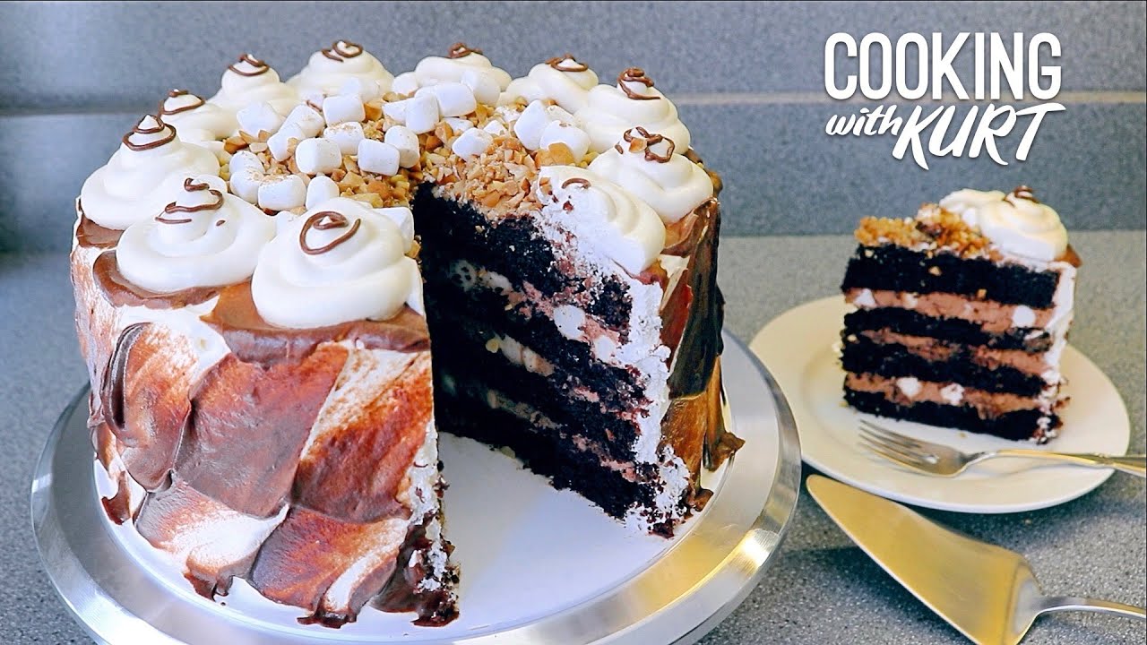 Red Ribbon Rocky Road Chocolate Mallows Cake - with Crunchy Toasted Cashews | Cooking with Kurt