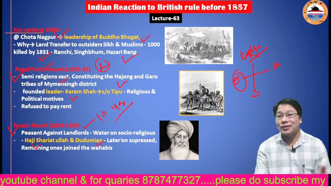 Kol uprising, pagal panthi revolt,faraizi revolt, kandh uprising,savara rebellion,tilka manjhi L-63