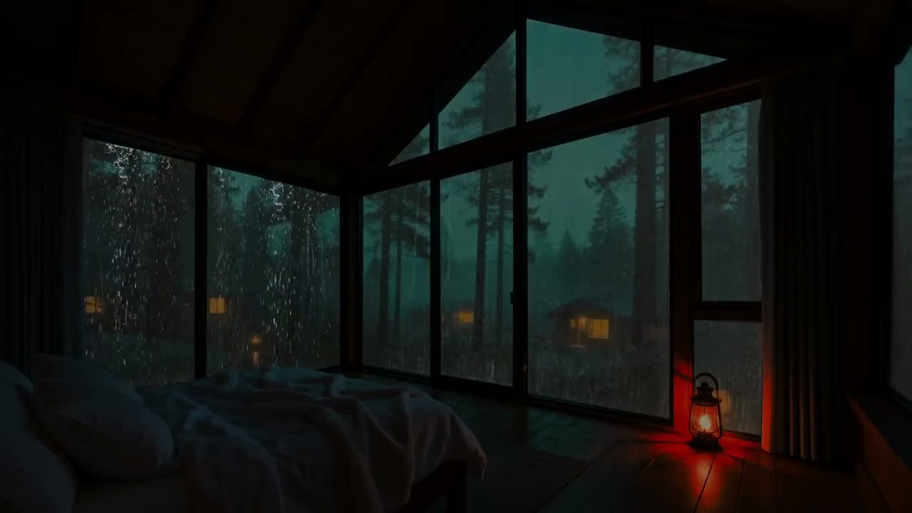 Deep Sleep in 3 Minutes | Dark Cozy Bedroom in Wooden Cabin Village