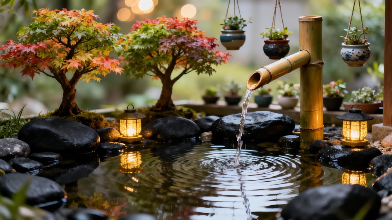 Relaxing Music + Bamboo Water Sounds 🌿Deep Sleep and Stress Relief With Nature Sounds for Anxiety