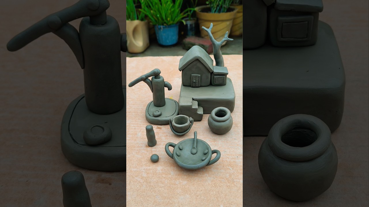 diy mini clay kitchen set with house🏠, #miniature #creativeclayideas #art #kitchenset