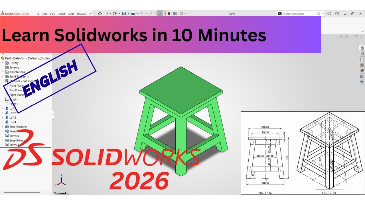 Solidworks 2026Tutorials Under 10 Minutes | Ex. No. 17.88 | Table | Engineering Drawing by N D Bhatt