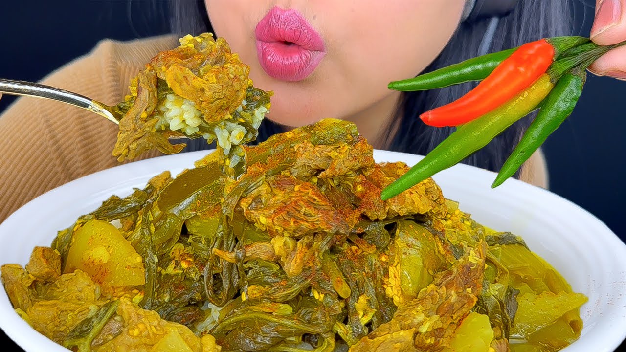 ASMR BRISKET GREEN VEGGIE STEW & CHILI PEPPERS (SOUR STEW) EATING SOUNDS MUKBANG | ASMR Phan