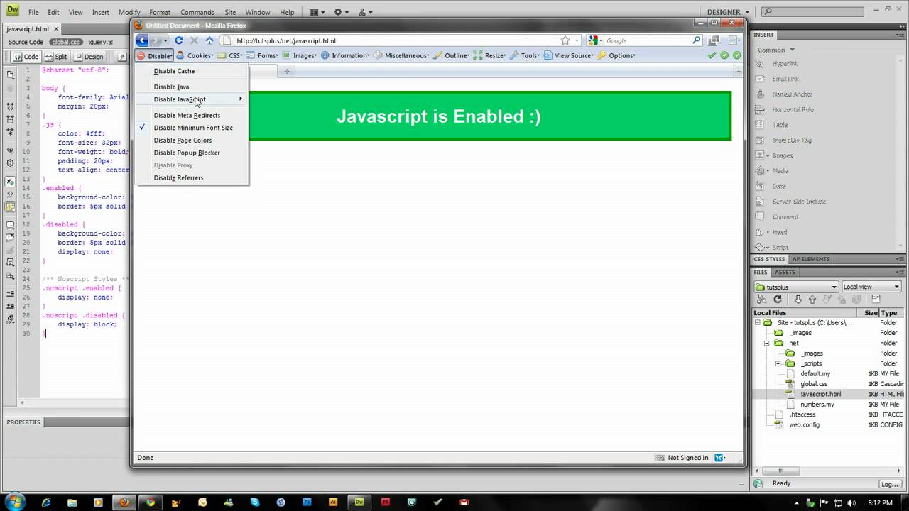 Noscript Styles with JQuery - Tutorial