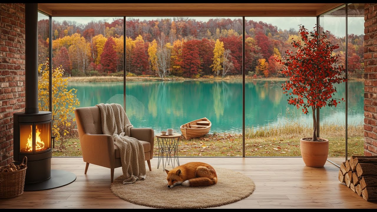 Seamless Loop: Lakeside Fireplace Ambience | Smooth Jazz for Relax, Study, Sleep | 3 Hours