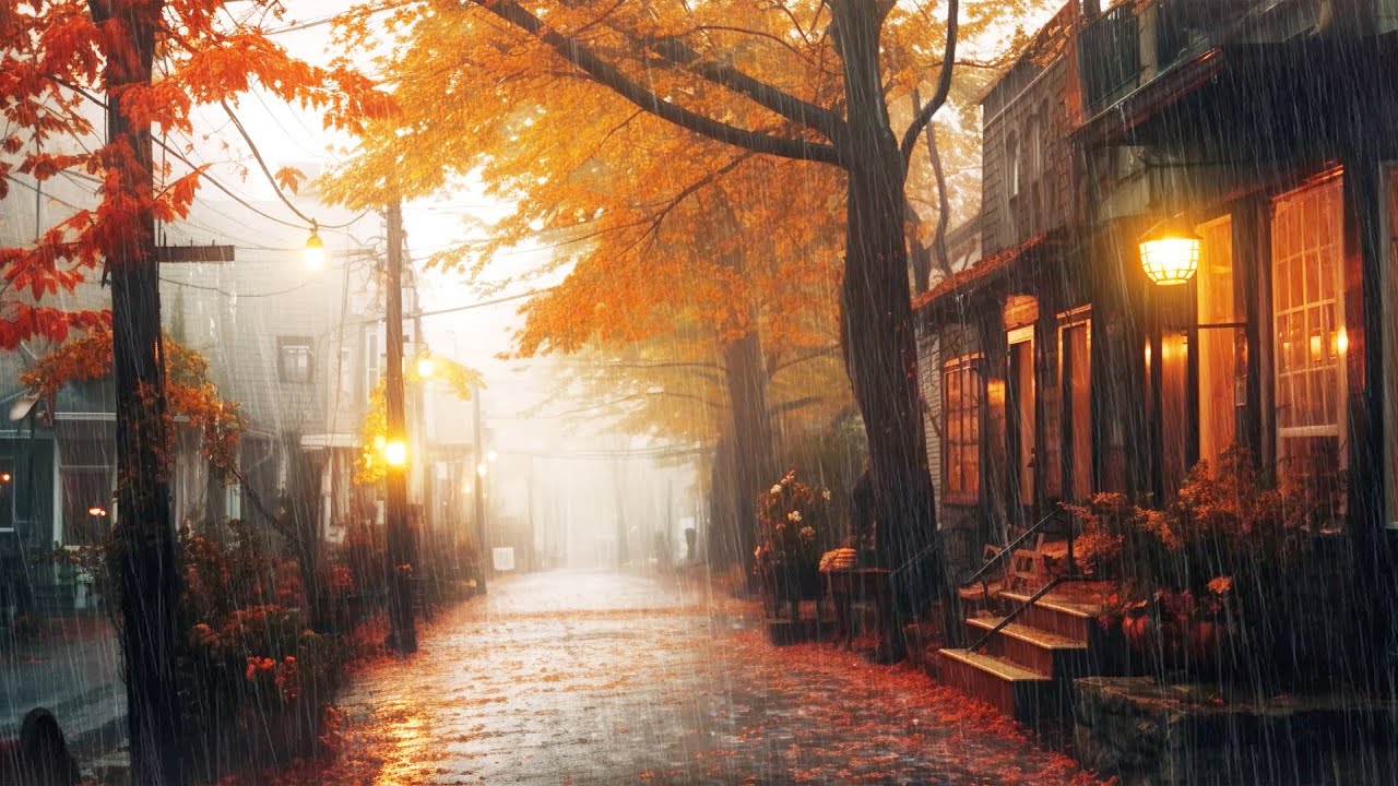 Pouring rain in a small town — Sleep ambience 8 hours (no ads)