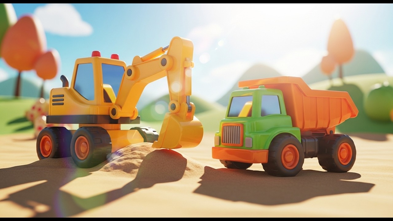 Toy Excavator Digging Sand with Dump Truck! 🚜🚛🏖️ | 3D Kids Fun Story