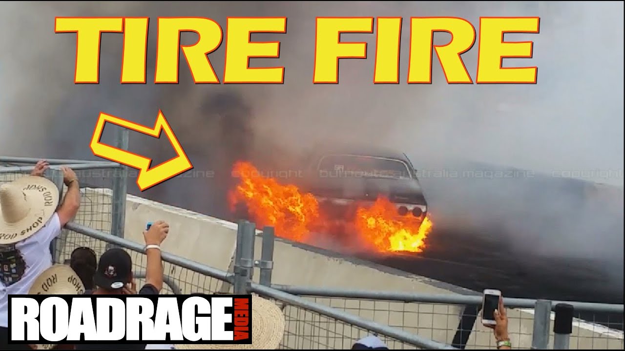 MASSIVE!!! tire fire - Burnout with a massive tire fire at SUMMERNATS