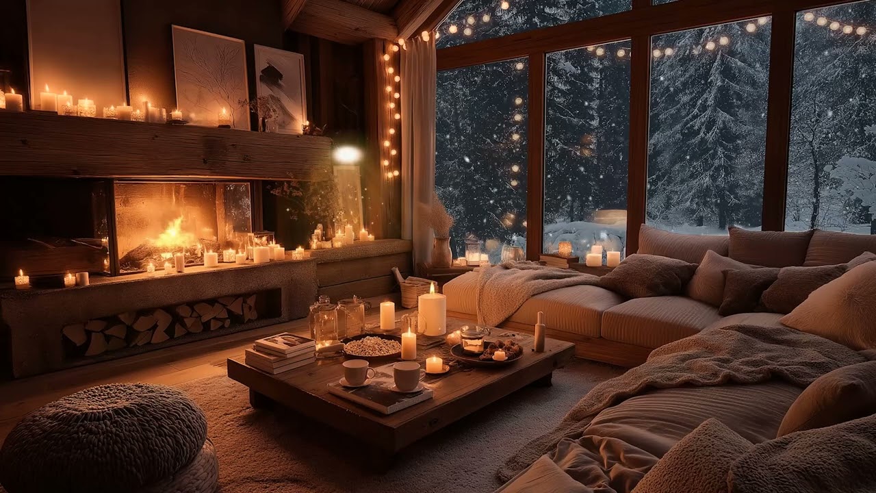 Fireplace & Piano Music | Peaceful Winter Night Ambience for Stress Relief & Deep Sleep