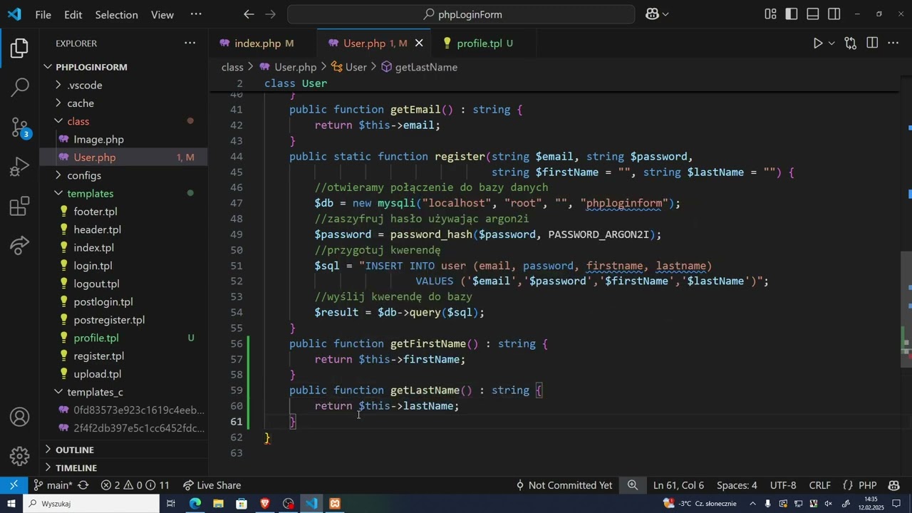 Formularz rejestracji i logowania w PHP - profil użytkownika i zmiana hasła